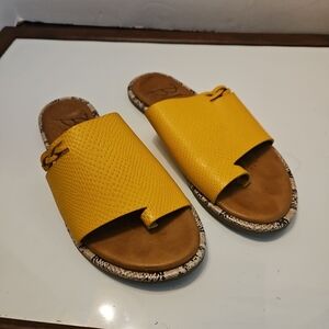 Blowfish Yellow Slide Sandals with Snakeskin Trim